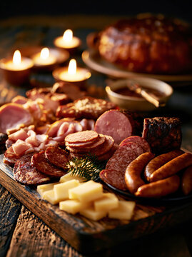 Rustic Charcuterie Board with Cheese and Smoked Meats &ndash; AI Generative
