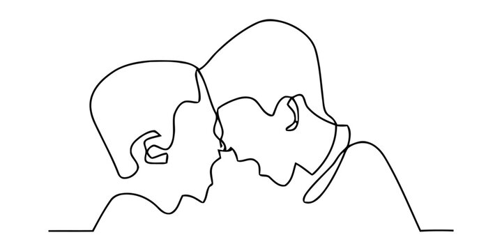 Continuous single line drawing of two men face to face Vector, illustration