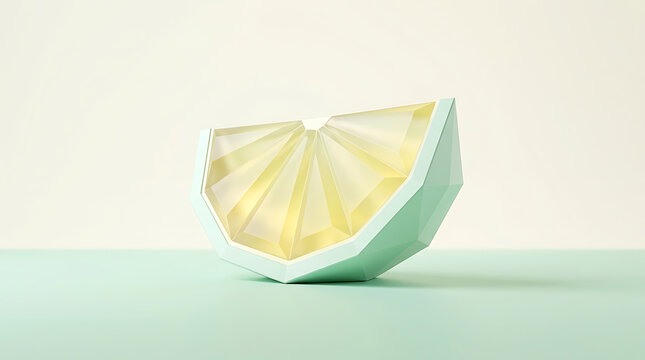 Low poly crystal citrus wedge, geometric lemon slice
