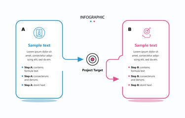 Project target infographic template featuring comparative layout options a and b pointing towards a central core business goal achievement milestone © MdHamidul