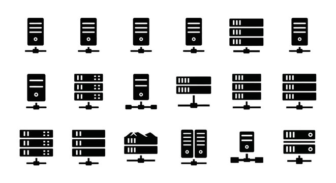 Collection of Server Icons Representing Data Storage and Network Connectivity.
