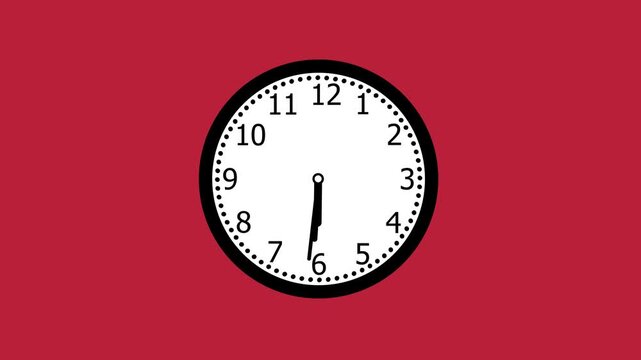 A clean analog clock with a black frame and white face showing the time as approximately 8:17, displayed on a solid red background, featuring bold black hour markers and precise dotted minute