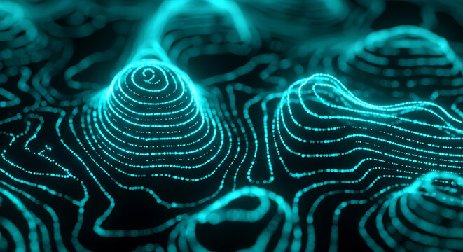 Abstract digital network wave representation of topographic data terrain with topography abstract technology visualization connection internet geometric communication analysis information