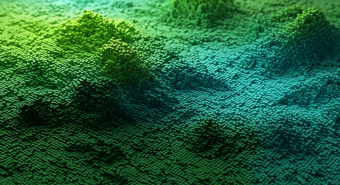 Abstract green topographical landscape digital data visualization pattern with abstract topography landscape visualization geometry mountains scientific gradient structure technology