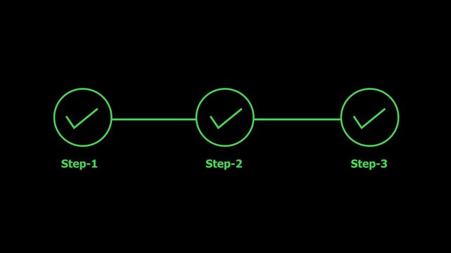 A stark graphic illustration on a pure black background, displaying two white circles with prominent white checkmarks, interconnected by a thin white horizontal line, with " Step-1" and " Step-2