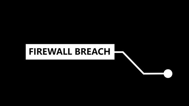A stark white rectangular callout box with the words FIREWALBREA in bold black sans-serif font is positioned on a solid black background with a thin white line extending from the right