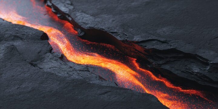a glowing lava stream on a black stone background