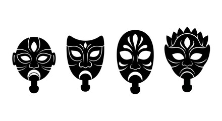 Fototapeta premium Four Traditional Japanese Noh Masks Silhouette Collection.