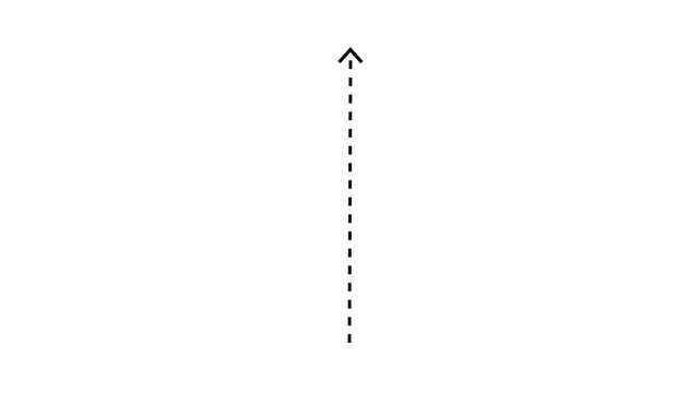 A single black dashed vertical arrow pointing upwards with a sharp arrowhead at the top against a completely white background