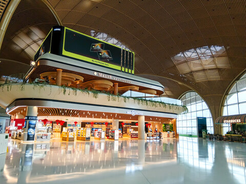 Phnom Penh, Cambodia - February 27, 2026: Contemporary design and architecture in the departure hall of Techo International Airport in Phnom Penh, Cambodia.