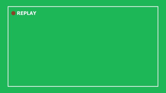 A vivid green background framed by a white border, with a small reddish-brown dot adjacent to the word REPLAY in white lettering, signifying a media playback or recording status