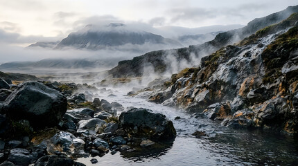 Fototapeta premium Rocky shoreline with crashing ocean waves and rugged cliffs
