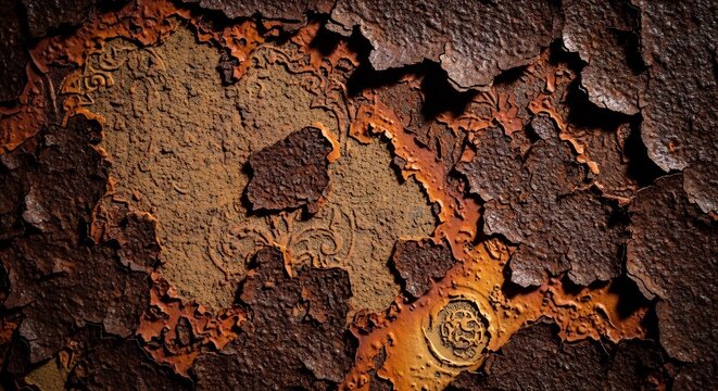 Close-up Macro Texture of Rusted Metal Surface with Peeling Paint.