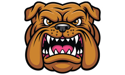 Fototapeta premium Fierce brown bulldog mascot head with sharp teeth and an angry expression designed in a bold professional vector art style