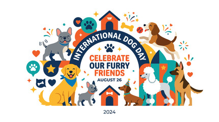 Fototapeta premium International Dog Day Celebration with Diverse Dog Breeds