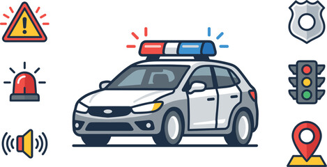 Police car vector emergency vehicle icon set for security law enforcement patrol isolated on white background © Md