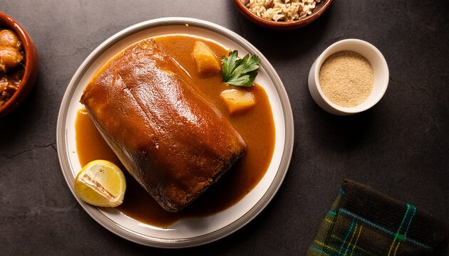puerto rican pernil on counter top overhead view
