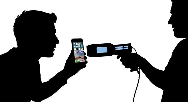 Cybersecurity concept featuring a hacked iphone vector silhouette