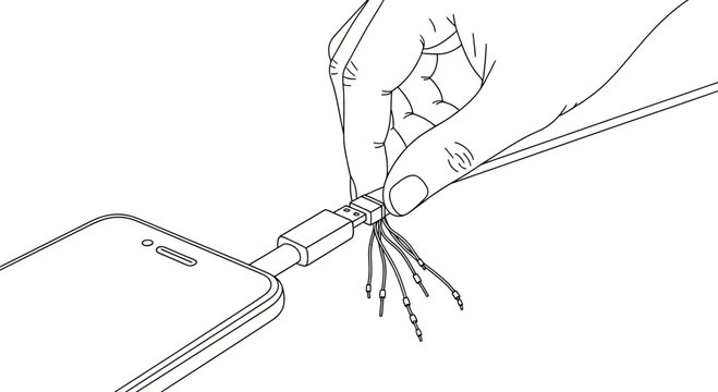 Malicious Cable Concept with Hacked iPhone Vector Illustration
