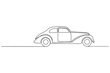 Fototapeta premium Continuous line drawing of an old fashioned vintage coupe vehicle with transport