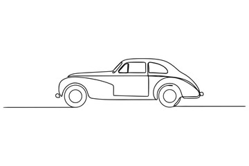 Naklejka premium Single continuous line illustration of a vintage classic luxury car