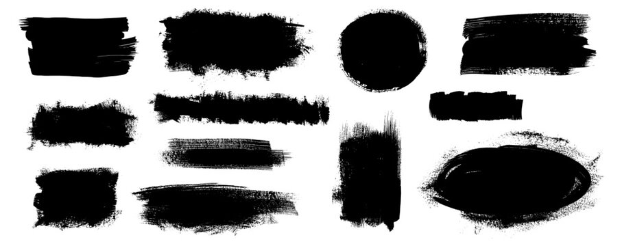Grunge brush strokes, ink splashes, watercolor smears. Halftone texture quote placeholders. Asian calligraphy dry acrylic paint blots. Vector drawn swipes. Graffiti shape distressed text box elements