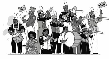 Black and White Marching Band Illustration © Pak