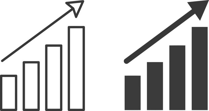 Bar charts with arrows pointing up showing growth and progress in business statistics