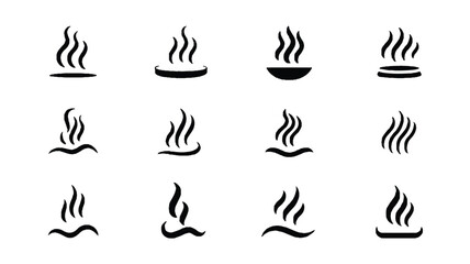 Fototapeta premium A set of 12 black and white steam or smoke icons is illustrated.