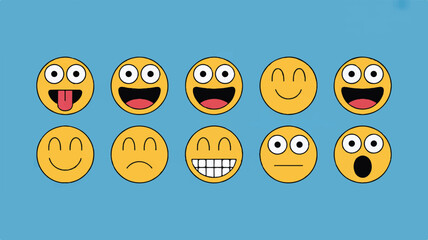 Naklejka premium A set of emoticon faces displaying various emotions in a digital illustration