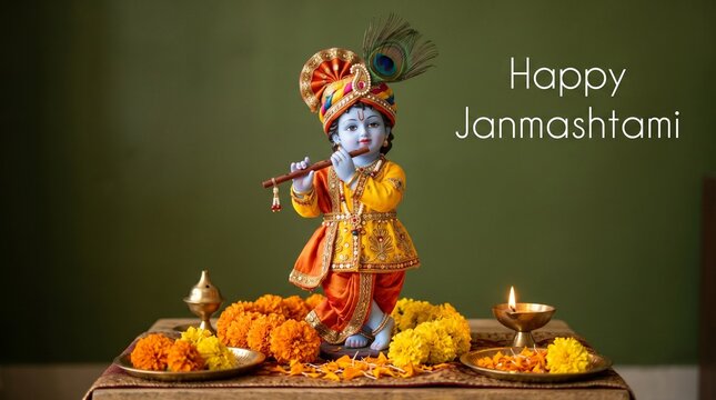 Shree Krishna janmashtami design background. Krishna birth festival background 2025.