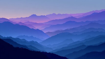 Obraz premium Layered mountain range at sunrise with purple and blue hues