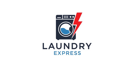 Fototapeta premium Laundry Express logo with washing machine.