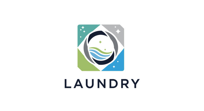 Laundry service logo with washing machine.