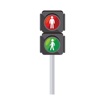 Flat vector illustration of a pedestrian crosswalk traffic light on a pole showing red stop and green walk signals, isolated on a white background.