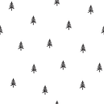Pattern of small pine trees on white background