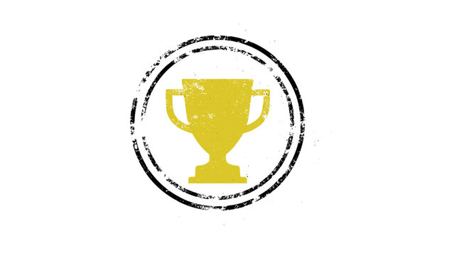 Grunge trophy cup badge icon with circular stamp isolated vector illustration