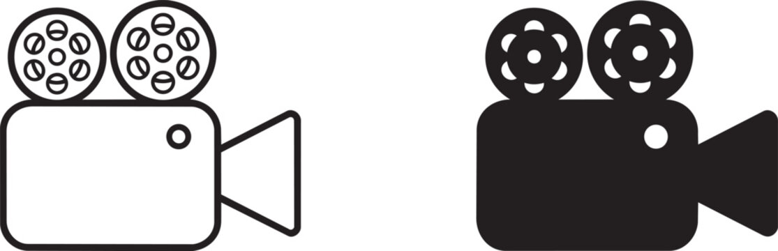 Film cameras, movie cameras, video recorders, black and white, icons