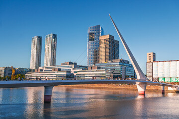 Naklejka premium Buenos Aires, Argentina&nbsp; - MARCH 17, 2026: Puente de la Mujer bridge in Puerto Madero district, Buenos Aires, Argentina