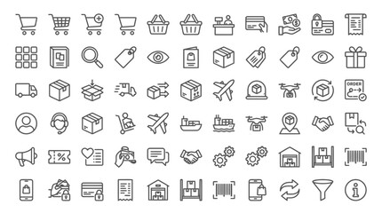 Fototapeta premium Modern e commerce icons set for online shopping, payment, delivery and logistics.