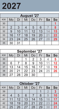 Kalender 2027 three month per page