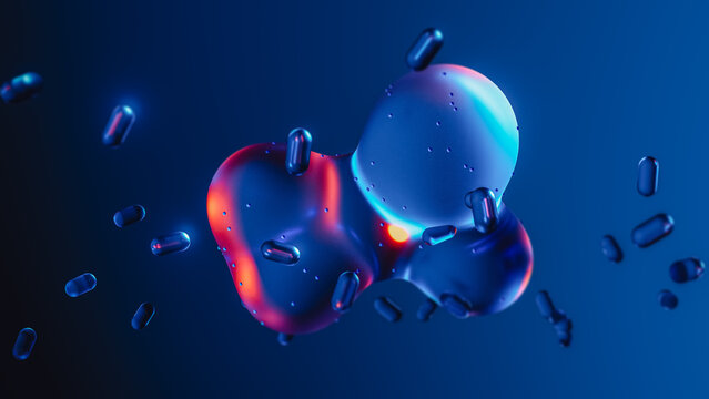 Abstract liquid technology background in blue neon tones