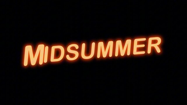 Vibrant Orange Neon Sign 'MIDSUMMER' with Continuous Loop on Transparent Alpha Channel, Great for Summer Festival Campaigns