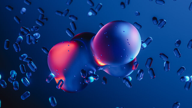 Abstract liquid technology background in blue neon tones