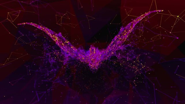 Seamless VJ loop of low poly pterosaur and geometric plexus style connections for high-tech club visuals, electronic music festivals, stage screens and for LED video walls
