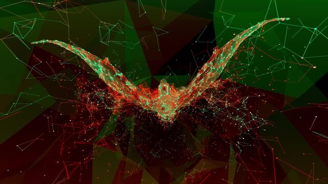 Seamless VJ loop of low poly pterosaur and geometric plexus style connections for high-tech club visuals, electronic music festivals, stage screens and for LED video walls