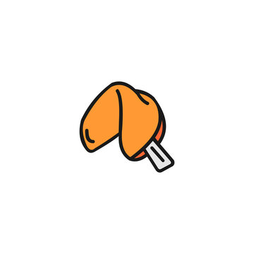 A clean, stylized vector icon of a fortune cookie with a small paper slip emerging, representing luck, mystery, future, and Asian-inspired cuisine.