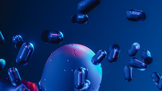 Abstract liquid technology background in blue neon tones