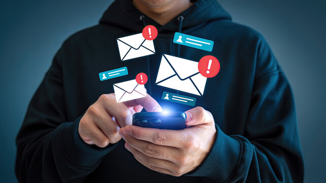 Close-up of person using smartphone with email notifications