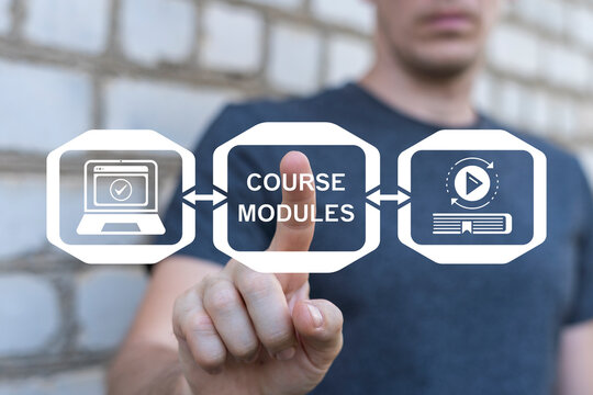 Educational concept of course modules. Course module e-learning technology.